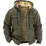 Advbridge Winter Warm Hoodie Men Brown Lining Plush Thickened Jacket Multi Pocket Zipper Cardigan hooded Coat Loose Oversize Outerwear