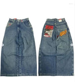 Advbridge 90s Streetwear Street Vintage New Fashion Washed Blue Letter Embroidered Baggy Jeans Men Y2K Harajuku Style Hip Hop High Waist Casual Jeans