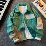 Advbridge American Vintage Men Denim Patchwork Jacket Spring Autumn High Street Coat Fashion Casual Loose Jeans Tops clothing Streetwear