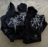 Advbridge Gothic Punk Graphic Print Oversized Sweatshirt Hip-Hop Rock Black Casual Loose Hoodie Men Trendy Harajuku Retro Y2K Streetwear