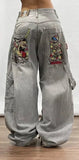 Advbridge 90s Streetwear Street Vintage New Fashion Washed Blue Letter Embroidered Baggy Jeans Men Y2K Harajuku Style Hip Hop High Waist Casual Jeans