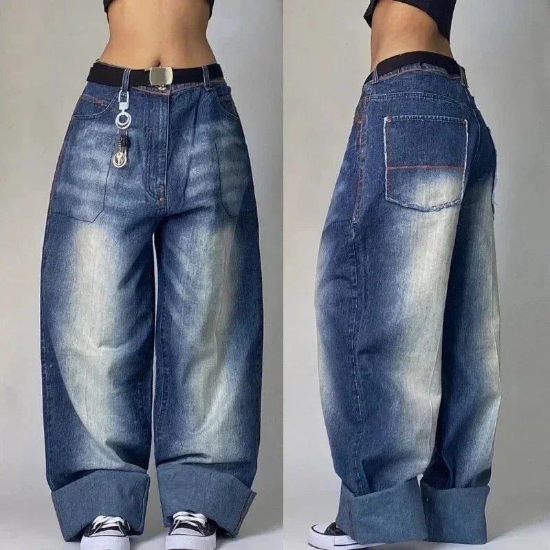 Advbridge 90s Streetwear Streetwear Retro Harajuku Men Women Baggy Jeans Y2K Pants Hip Hop Multi Pocket Blue Slouchy Gothic High Waist Wide Leg Trousers 1017