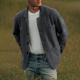 Advbridge Spring Autumn Men Solid Color Jacket Double Pocket Casual Loose Fit Lapel Coat Trendy Fashion Outerwear Outerwear Streetwear