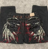 Advbridge 90s Streetwear Street Vintage New Fashion Washed Blue Letter Embroidered Baggy Jeans Men Y2K Harajuku Style Hip Hop High Waist Casual Jeans