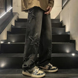 Advbridge 90s Streetwear Y2k streetwear men baggy jean American high street trend star patch straight loose versatile wide-leg pant for mopping the floor