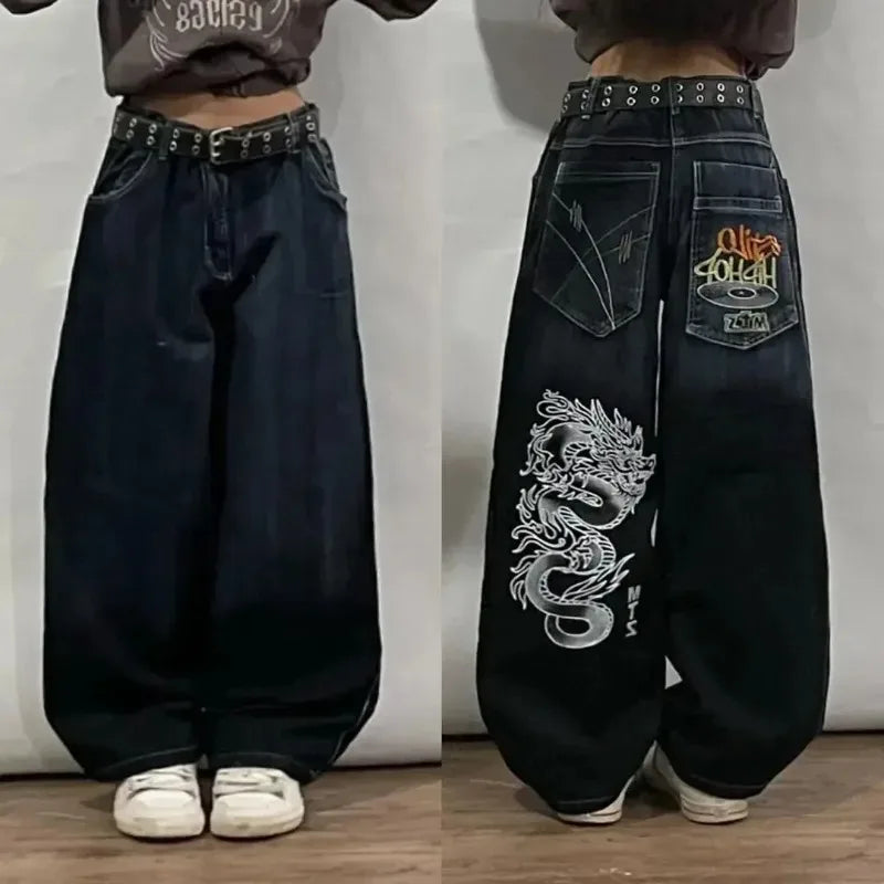 Advbridge 90s Streetwear Street Fashion New Oversized Skull Print Baggy Jeans Women Y2K Harajuku Vintage Gothic High Waist Casual Wide-leg Pants Trousers