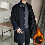 Advbridge Vintage Denim Trench Coat Men Medium Long Styles Loose Tops Windbreaker Autumn Winter With Plush Thickening Overcoat Jacket
