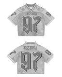 Advbridge American Gothic Rock Letters Oversized T-Shirt Men's Y2K Street Hip-Hop Harajuku Loose V-Neck Baseball Uniform Women's Top
