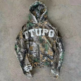 Advbridge American style trendy letter embroidery camouflage pattern oversized hoodie men's Y2K street Harajuku loose zipper sweatshirt