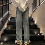 Advbridge 90s Streetwear Y2k streetwear men baggy jean American high street trend star patch straight loose versatile wide-leg pant for mopping the floor