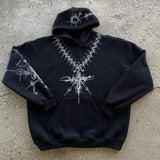 Advbridge Gothic Punk Graphic Print Oversized Sweatshirt Hip-Hop Rock Black Casual Loose Hoodie Men Trendy Harajuku Retro Y2K Streetwear
