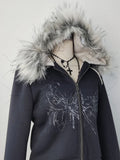 Advbridge Harajuku Y2K Streetwear Jacket High Street Retro Fur Collar Zipper Hoodie Women Gothic Punk Letter Print Oversized Sweatshirt