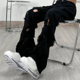 Advbridge Men's American Vintage Distressed Jeans High Street Straight Tube Loose Fitting Pants Ripped Denim Trendy Y2k 1017