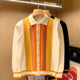 Advbridge British Style Men Knitted Cardigan Vertical Stripe Long Sleeved Button Men's Tops Spring Autumn Brand Slim Lapel Thin Sweater