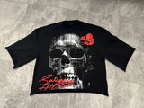 Advbridge New High Street Retro Rock Skull Print Oversized T-shirt Harajuku Gothic Punk Style Graphic Top Men Y2K Trendy Brand Streetwear