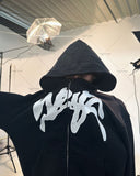 Advbridge 2024 Trendy Gothic Punk Graphic Print Zipper Hoodie Street Harajuku Retro Oversized Sweatshirt Men Hip Hop Casual Loose Jacket