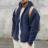 Advbridge New Men's Hooded Jacket Autumn Winter Solid Polar Fleece Warm Long Sleeve Casual Loose Coat  Fashion Hoodies Outerwear For Men