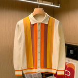 Advbridge British Style Men Knitted Cardigan Vertical Stripe Long Sleeved Button Men's Tops Spring Autumn Brand Slim Lapel Thin Sweater
