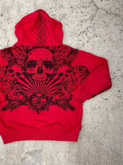 Advbridge Gothic Dark Skull Print Red Zipper Hoodie Men's Women's American Street Trend Hip-Hop Rap Top Loose Y2k Millennial Sweatshirt