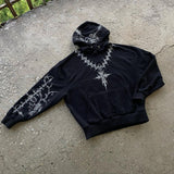 Advbridge Gothic Punk Graphic Print Oversized Sweatshirt Hip-Hop Rock Black Casual Loose Hoodie Men Trendy Harajuku Retro Y2K Streetwear