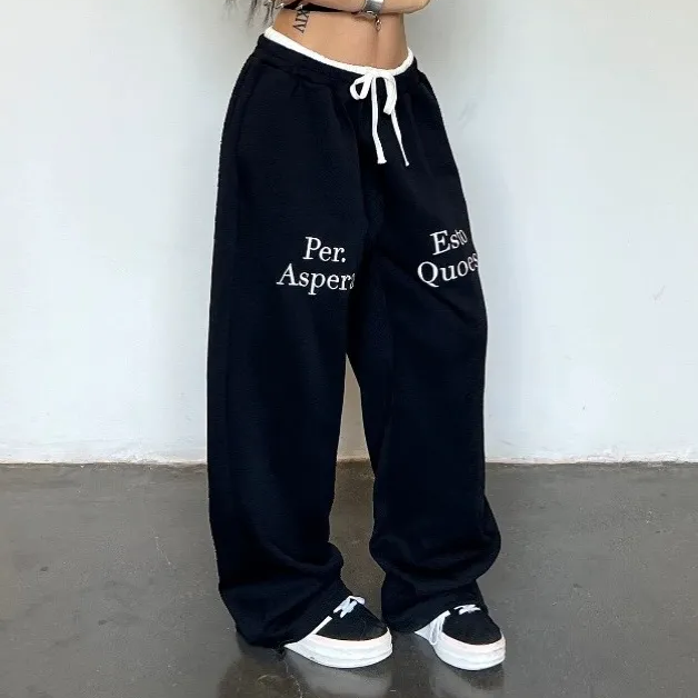 Advbridge Y2K Harajuku American Street Style Contrasting Color Splicing Straight Pants Women Retro Letter Print Baggy Hip Hop Sweatpants