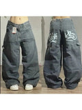 Advbridge American Harajuku Retro Washed Black Baggy Jeans Men And Women Y2K Street Fashion Leisure Gothic High Waisted Wide Leg Trousers