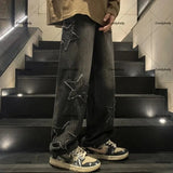 Advbridge 90s Streetwear Y2k streetwear men baggy jean American high street trend star patch straight loose versatile wide-leg pant for mopping the floor