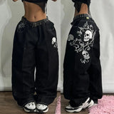 Advbridge 90s Streetwear Street Fashion New Oversized Skull Print Baggy Jeans Women Y2K Harajuku Vintage Gothic High Waist Casual Wide-leg Pants Trousers