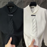 Advbridge Luxury Twill Jacquard Knitted Sweatshirt Men Autumn Winter Lapel Sweater Fashion Brand Business Casual Cardigan Versatile Hoodie