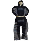 Advbridge 2024 Y2k Long Sleeved Zippered Printed Pullover Hoodie, Hoodie And Pants Two-Piece Streetwear Trendy Outfit, Dark Vintage Outfit