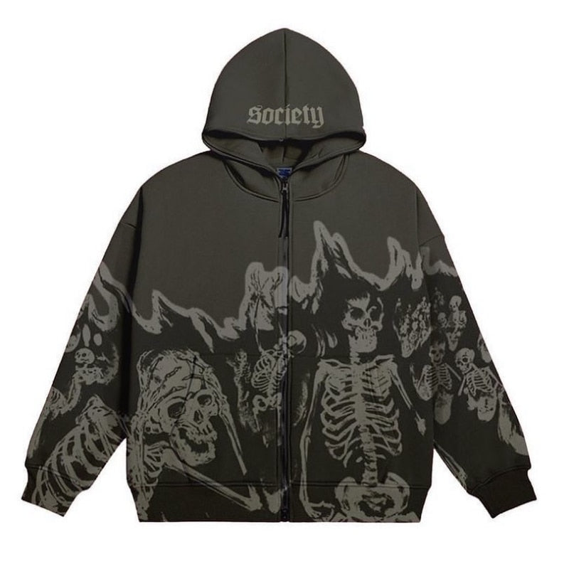 Advbridge Halloween Y2k Anime Print Hoodies Men Zip Up Long Sleeve Streetwear Sweatshirts Coats Letter Loose Grunge Gothic Oversized Hooded Jackets