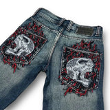 Advbridge 90s Streetwear Y2K Harajuku Gothic High Waist Wide Trousers  Hip Hop Skull Graphic Embroidery Blue Vintage Baggy Punk Style Jeans Mens Womens