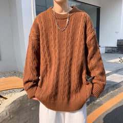 Advbridge Pullover sweater men autumn winter pure color simple retro crewneck sweater lazy wind twist thread coat