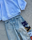Advbridge Y2K Harajuku Colorful Letter Print Washed Baggy Jeans American Retro Straight Casual Pants High Street Loose Versatile Trousers