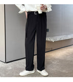 Advbridge Men's straight casual dress pants, Korean style, loose, Brown black dress pants