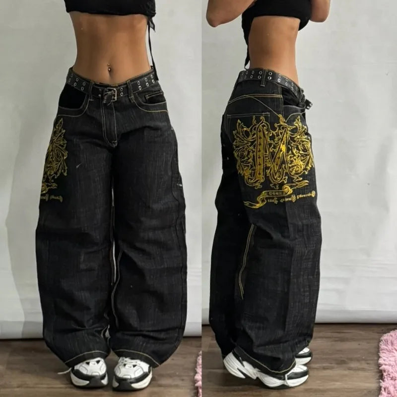 Advbridge Streetwear Retro Fashion New Oversized Printed Baggy Jeans Women Y2K Harajuku Leisure Gothic High Waist Wide-leg Pants Trousers