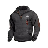Advbridge Vintage Men Waffle Sweatshirts American Flag Print Half Zip Collar Pullover Tops Fall Fashion Casual Long Sleeves Hoodies Male