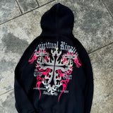 Advbridge Gothic Pattern Cross Print Oversized Sweatshirt European and American High Street Retro Zipper Hoodie Punk Trendy Casual Jacket
