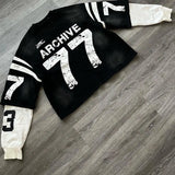 Advbridge High Street Fashion Clothing FakeTwo-piece Y2K Retro Digital Print Long-sleeved T-shirt Men American Classic Loose Versatile Top