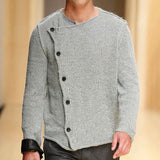 Advbridge Fashion Men Coarse Needle Knitted Sweater Retro Diagonal Placket Cardigan Autumn Winter Grey Casual Knitwear Coat Streetwear