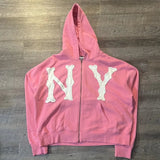 Advbridge 90s Streetwear NY Letter Man Hoodie Sweatshirts Y2k Grunge Aesthetic Harajuku West Pullovers Goth Sweatshirts Grunge Loose Embroidery Hip Hop