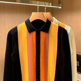 Advbridge British Style Men Knitted Cardigan Vertical Stripe Long Sleeved Button Men's Tops Spring Autumn Brand Slim Lapel Thin Sweater