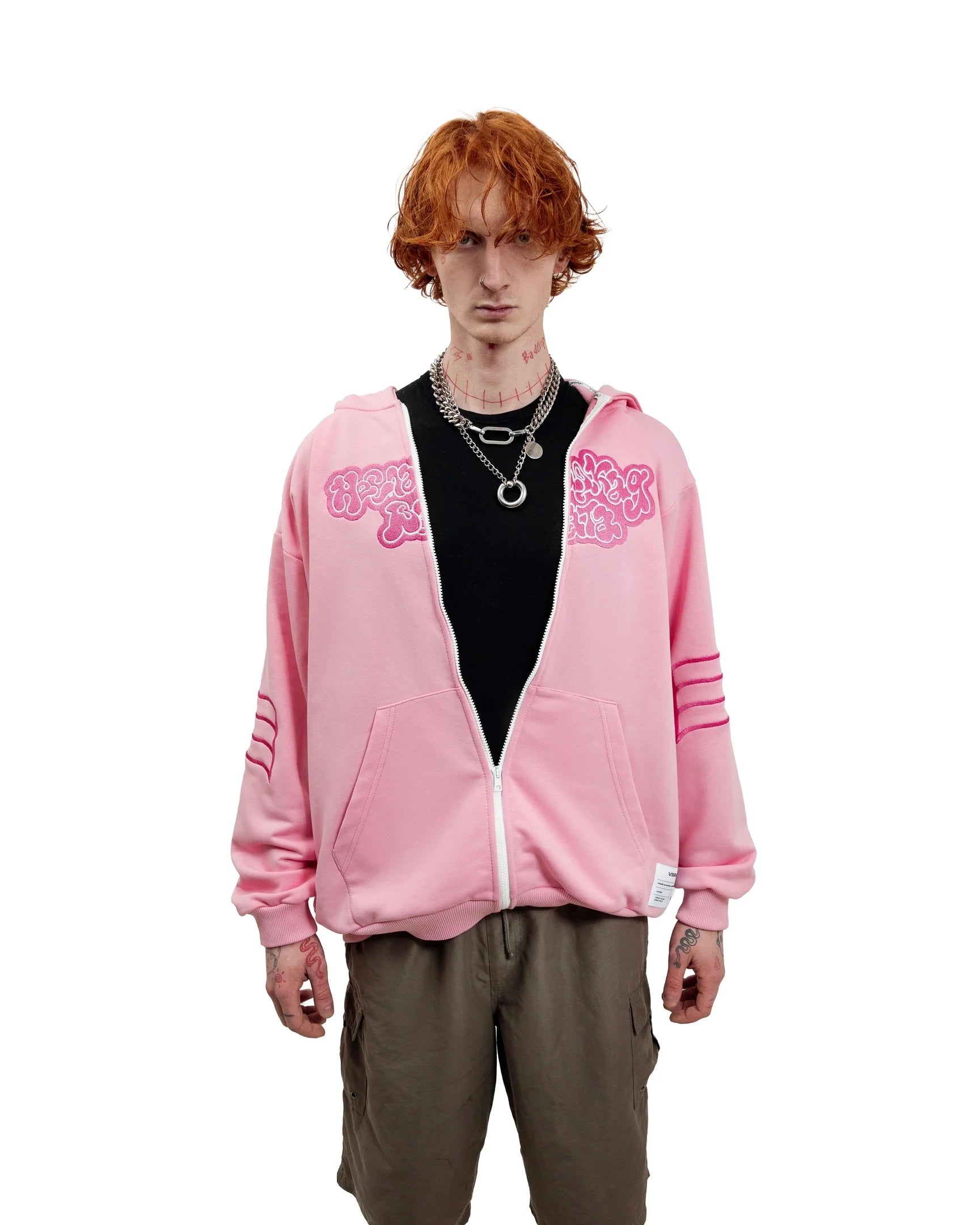 Advbridge Y2K Fashionable Retro Zipper Hoodie Street Top Pink Embroidered Letters Oversized fall Hip Hop High Street Men Women Sweatshirts