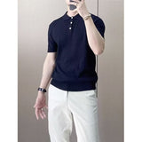 Advbridge Men's Summer Ice Silk Breathable Knitted Polo Shirt Lapel Fashion Hollow High Elastic Short Sleeve T-shirt