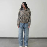 Advbridge 90s Streetwear Y2K Retro zip up Hoodie Men Camouflage Pattern zipper Sweatshirt High Street Hip Hop Streetwear Oversized Unisex Camo Hoodie