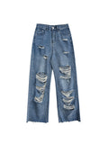Advbridge Men's American Vintage Distressed Jeans High Street Straight Tube Loose Fitting Pants Ripped Denim Trendy Y2k 1017