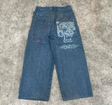 Advbridge 90s Streetwear Jeans Streetwear Y2K Mens Hip Hop Graphic Print Retro Blue Baggy Jeans Denim Pants New Gothic High Waisted Wide Trousers 1017