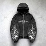 Advbridge Gothic Punk Graphic Print Oversized Sweatshirt High Street Harajuku Y2K Streetwear Jacket Men Hip Hop Retro Casual Zipper Hoodie