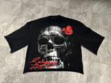 Advbridge New High Street Retro Rock Skull Print Oversized T-shirt Harajuku Gothic Punk Style Graphic Top Men Y2K Trendy Brand Streetwear