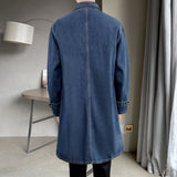 Advbridge Vintage Denim Trench Coat Men Medium Long Styles Loose Tops Windbreaker Autumn Winter With Plush Thickening Overcoat Jacket